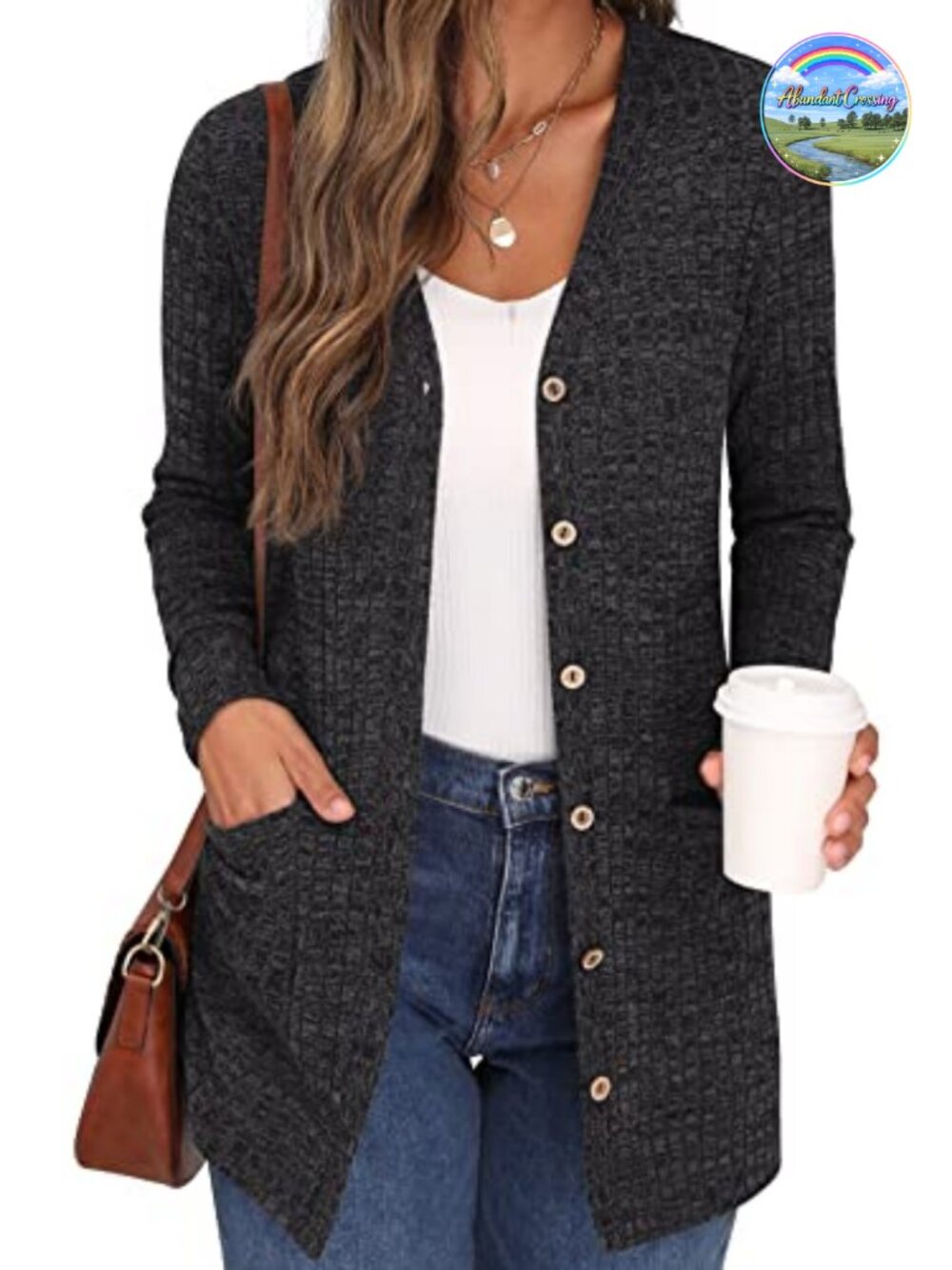 Women's Open Front Ribbed Knit Cardigan Lightweight Button Down Pockets